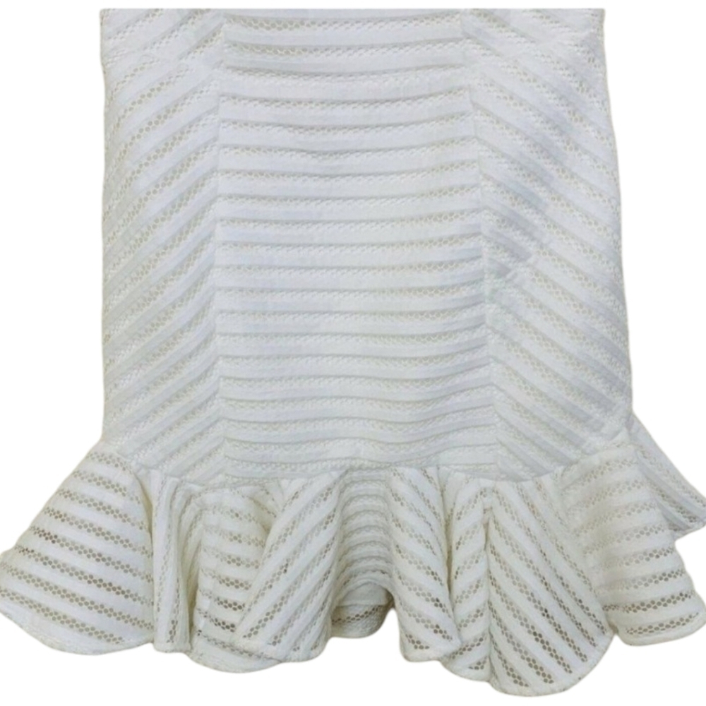 Bardot Piper Stripe Mini Dress Ivory Crochet Mesh Ruffle Hem Size 8/Med NWT - Picture 6 of 16